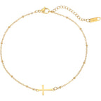 NONAMOIS Ankle Bracelets for Women Dainty 18K Gold Plated Anklet Waterproof Round Beaded Paperclip Herringbone Pearl Chain Anklets Waterproof Beach Foot Jewelry
