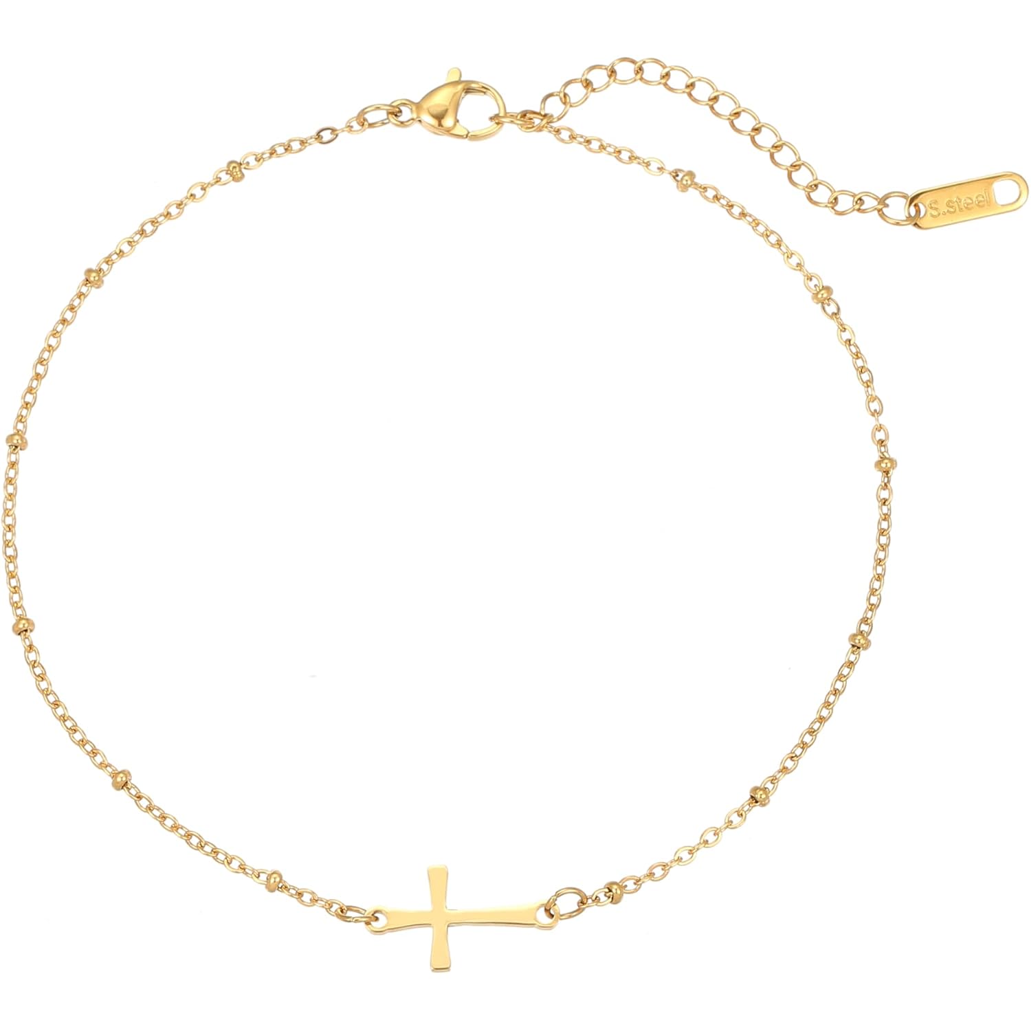 NONAMOIS Ankle Bracelets for Women Dainty 18K Gold Plated Anklet Waterproof Round Beaded Paperclip Herringbone Pearl Chain Anklets Waterproof Beach Foot Jewelry