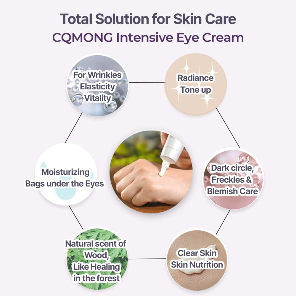 Intensive Eye Cream 1.01 Fl Oz For Dark Circles, Puffiness, Wrinkles, Fine Lines, Bags Under Eyes, Dark Spots L Natural Wood Scent L Glutathione, Collagen, 7 Amino Acids, Adenosine L Korean