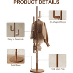 Solid Wood Cactus Coat Rack, Freestanding Coat Rack With 6 L-Shaped Hooks And 3 Adjustable Sizes, Coat Tree For Bedroom, Entryway, Livingroom, Coat Hanger Stand For Coats, Handbags (Walnut)