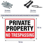 Large No Trespassing Signs Private Property, 10X14 Inch Aluminum, 4 Pack | Rust-Free Aluminum With Uv Print; Weatherproof For Yard, Fence, Gate, Farm, Driveway, And Home Entrance