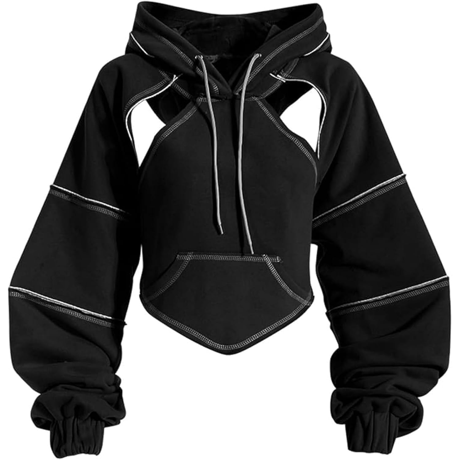 Pooyikoi Crop Hip Hop Hoodies Women Pullover Spring Autumn Cutout Backless Bandage Short Hooded Sweatshirt Tracksuit