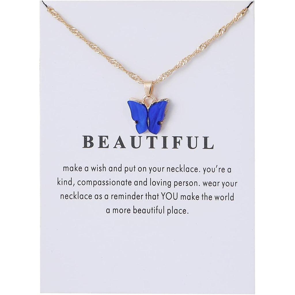 Rrdaily 9 Pcs Dainty Colorful Butterfly Pendant Necklace Set for Women,Bohemian Acrylic Butterfly Chain Necklace Cute Jewelry Gift