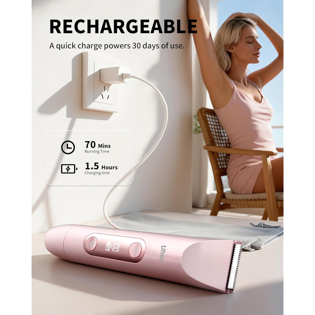 Ufree Bikini Trimmer Women Electric Razors Dual Head, Pubic Body Hair Trimmer Electric Shaver for Face, Legs, Arm, Rechargeable Lady Shaver Waterproof, Summer Grooming Kit