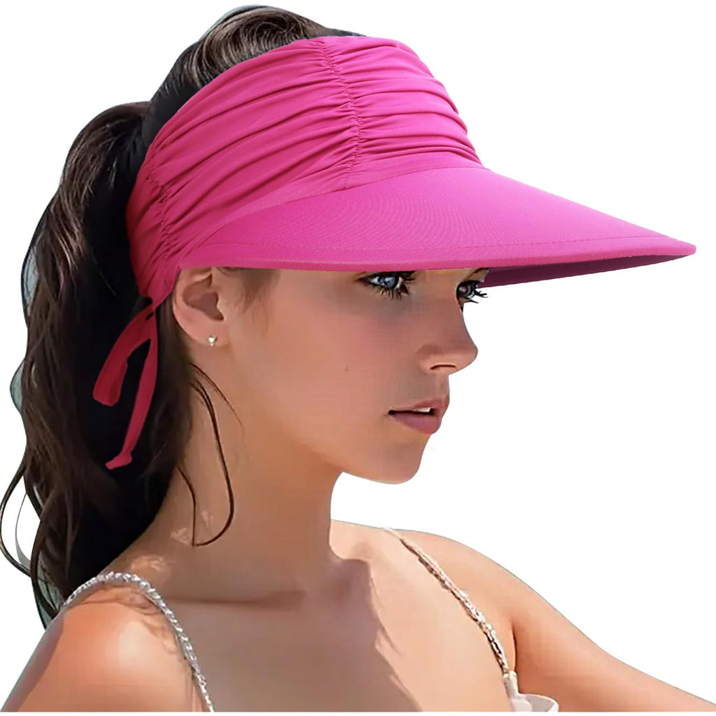 Women Visor Sun Hat Adjustable Foldable Wide Brim Sun Hats Summer UPF 50+ UV Protection Visor Cap for Outdoor Beach Fuschia a
