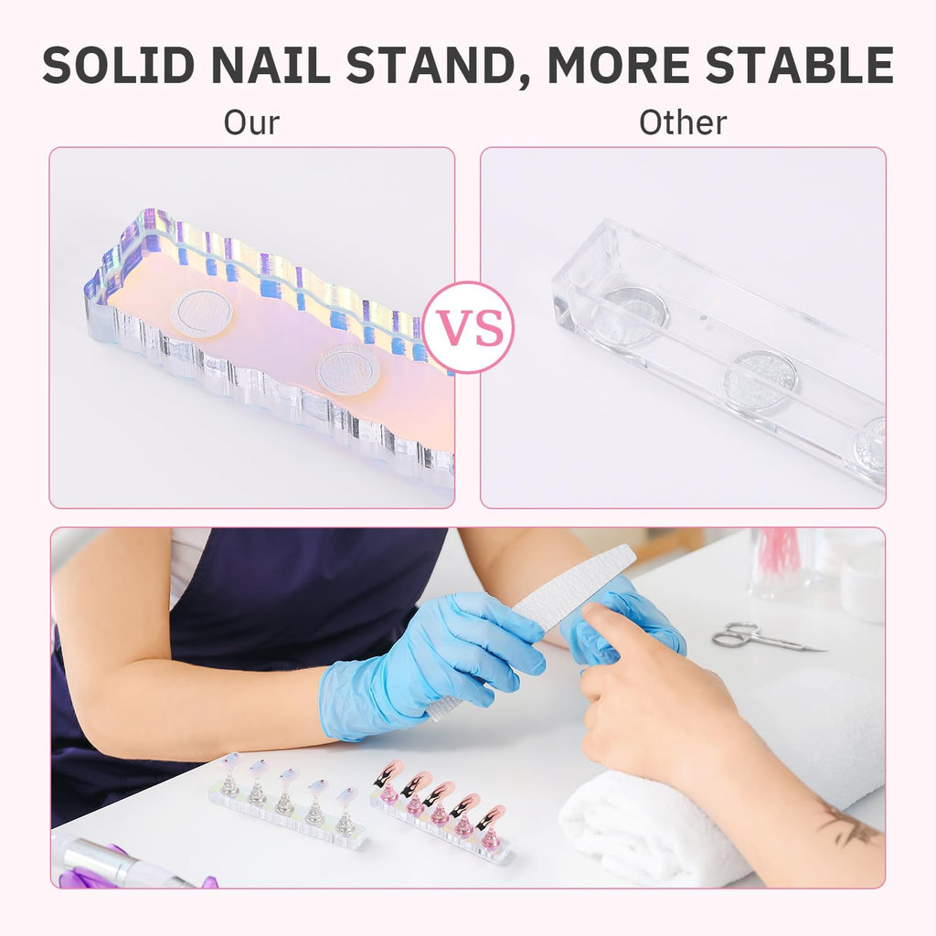 Etercycle 2 Set Nail Holder for Display Painting Nails - Aurora Acrylic Magnetic Practice Nail Stand Set - Fake Nail Holder for Press On Nails with Reusable Adhesive Putty (Aurora Pink)