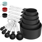 Measuring Cups & Spoons Set, Stackable Cups And Spoons | Nesting Measure Cups With Stainless Steel Handle, Kitchen Gadgets For Cooking & Baking (Black)