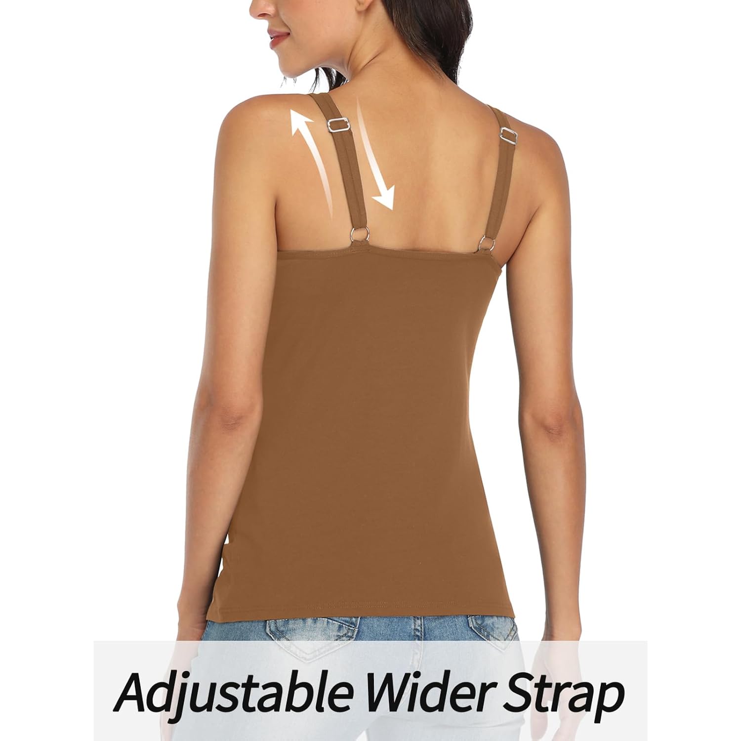 Women's Cotton Tank Top with Shelf Bra Adjustable Wider Strap Camisole Basic Cami Tanks