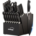 Knife Set, Amorston 21 Pieces Kitchen Knife Set With Block And Sharpener, Ultra-Sharp Knives Set With Ergonomic Handles, Black German Stainless Steel Knife Block Set, Dishwasher Safe
