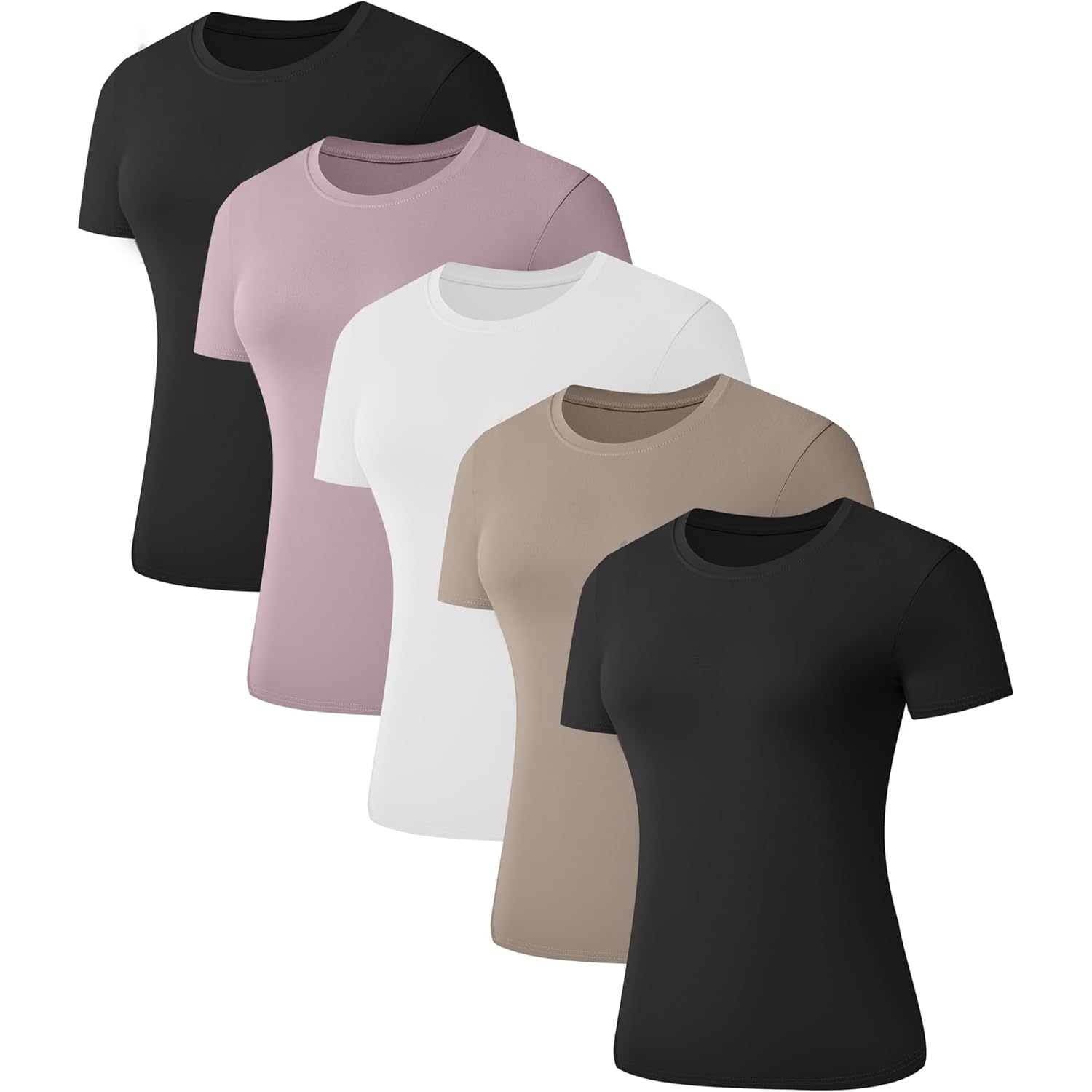 5 Pack Women's Short Sleeve Basic T Shirts Tees, Slim Fit Crew Neck Tshirt Summer Tops for Casual Workout Trendy