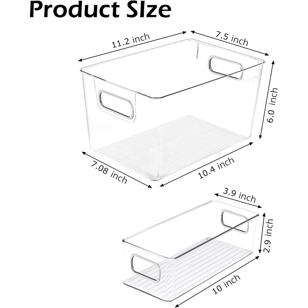 Clear Plastic Storage Bins 8 Pack - Pantry Organizers And Storage, Fridge Organizer Containers For Kitchen, Cabinet, Freezer, Bathroom, Clost, Home Organization