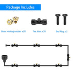 Brass Mister Nozzles 20 Pack With Misting Nozzle Tees & End Plugs | 20 Pack Misting Nozzle Tees, 2 Pack End Plugs, Outdoor Cooling System, Patio Misting System