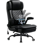 450Lbs Big And Tall Executive Office Chair With Flip Up Arm, Heavy Duty Pu Leather Computer Desk Chair,Comfortable High Back Swivel Home Office Chair With Rolling For Adults,Spring Cushion,Metal Base