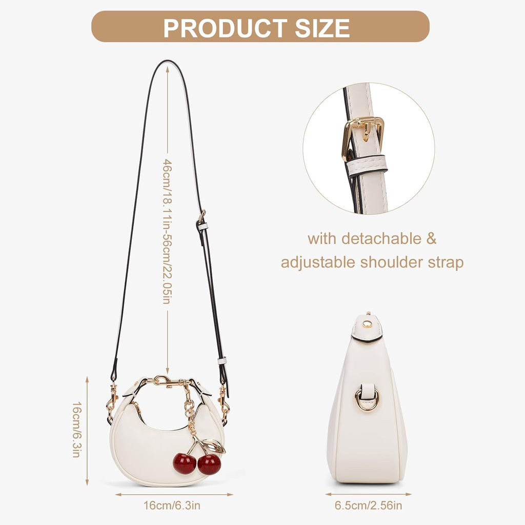 JQWSVE Small Top Handle Bags for Women Mini Purses Cute Ladies Handbags Crescent Mini Crossbody Bags with Cherry