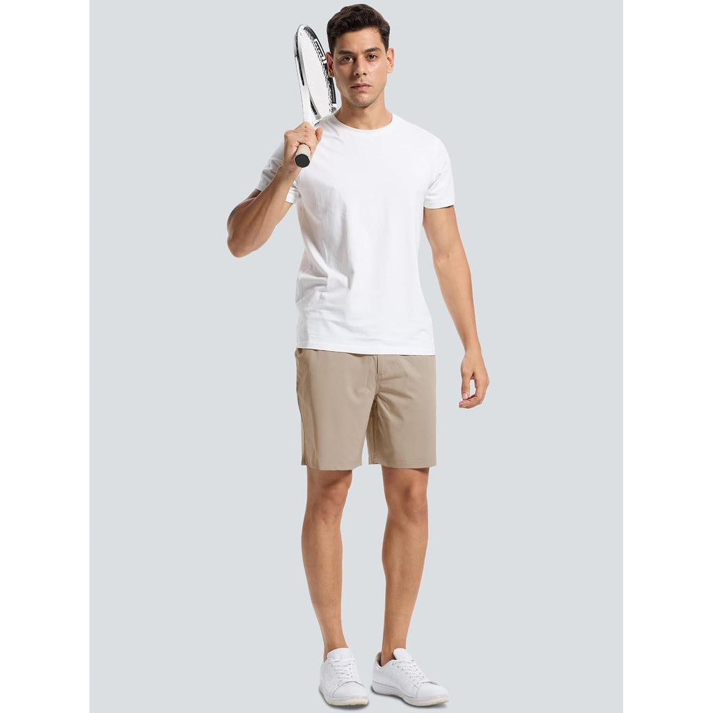 Men'S 7" Lightweight Golf Shorts Casual Quick Dry Breathable Stretch Work Flat Front Shorts With 3 Pockets
