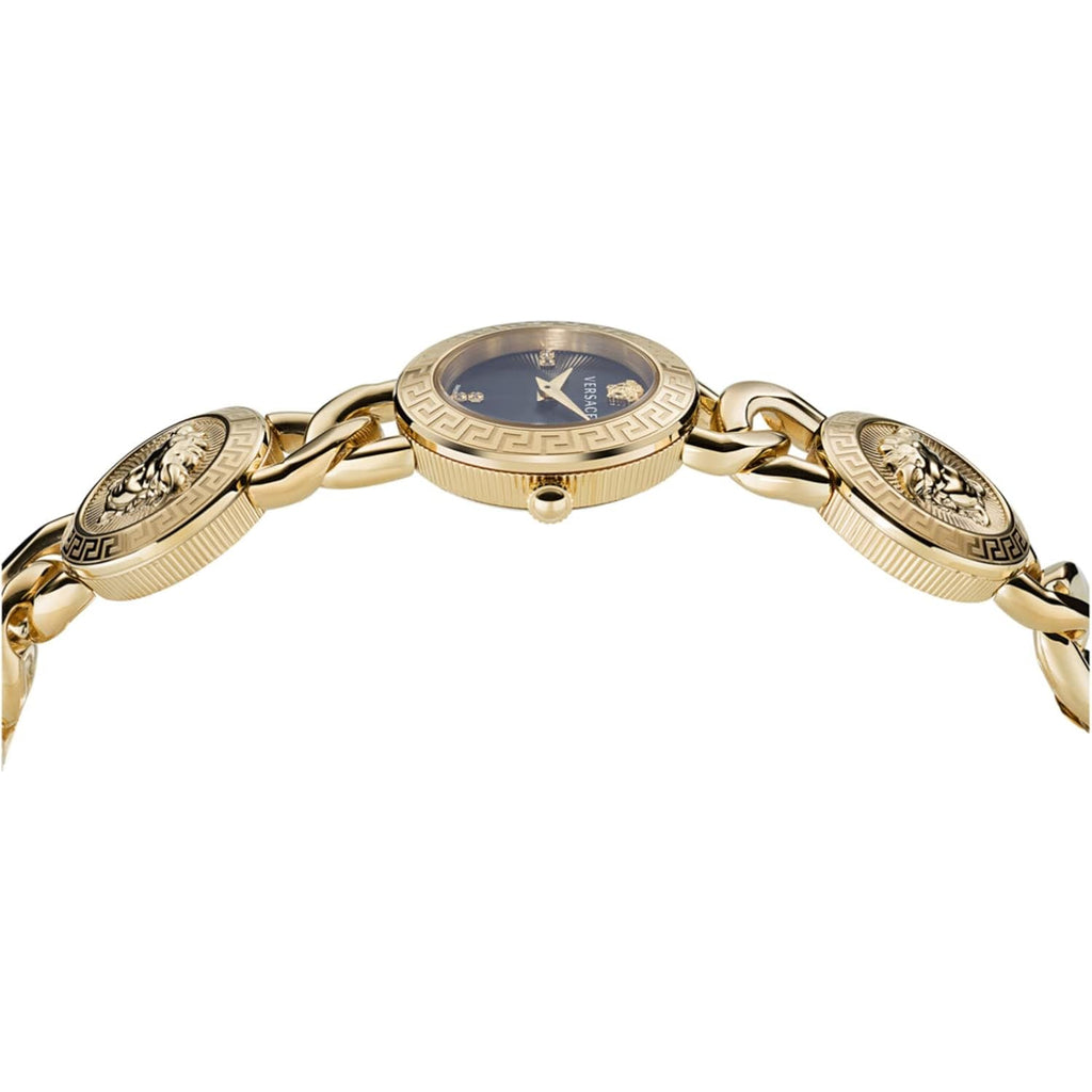 Versace Stud Icon Women'S Watch, 26Mm Ip Yellow Gold Case, Black Sunray Dial, Gold Tone Bracelet, Swiss Quartz Movement, Jewelry Clasp, 3 Atm Water Resistant
