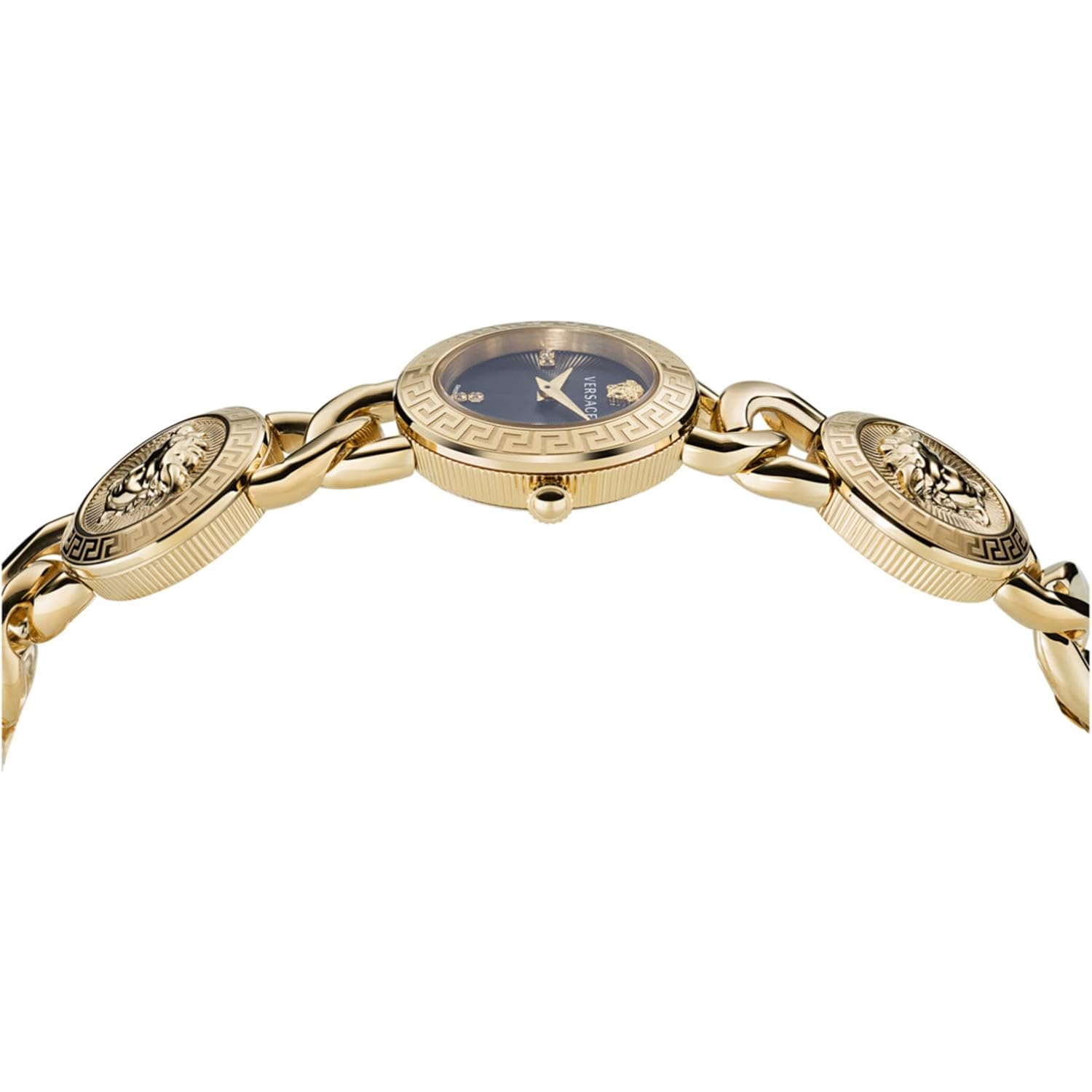 Versace Stud Icon Women'S Watch, 26Mm Ip Yellow Gold Case, Black Sunray Dial, Gold Tone Bracelet, Swiss Quartz Movement, Jewelry Clasp, 3 Atm Water Resistant