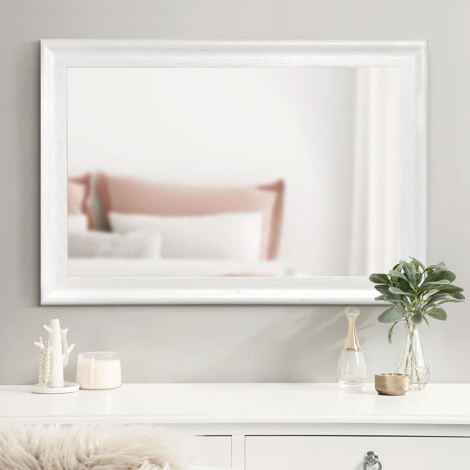 Culer White Wall Mirror For Bathroom,Rectangle Rustic 24 X 36 Inch Hanging Vanity Mirrors With Wood Grain Pattern For Living Room,Bedroom,Entryway (24X36 Inch, White)