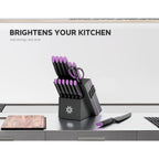 Knife Set - 15 PCS Kitchen Knife Set with Built-in Knife Sharpener Block - Stainless Steel Knife Block Set - Dishwasher Safe, Elegant Box for Men Women, Fathers day