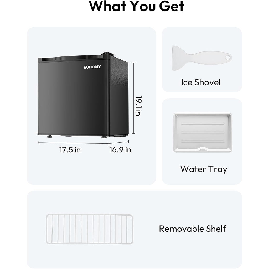 Euhomy 1.7 Cu.Ft Mini Fridge, Reversible Single Door Compact Refrigerator, Adjustable Thermostat, Energy Saving, Mini Fridge For Bedroom, Office, Dorm, Black