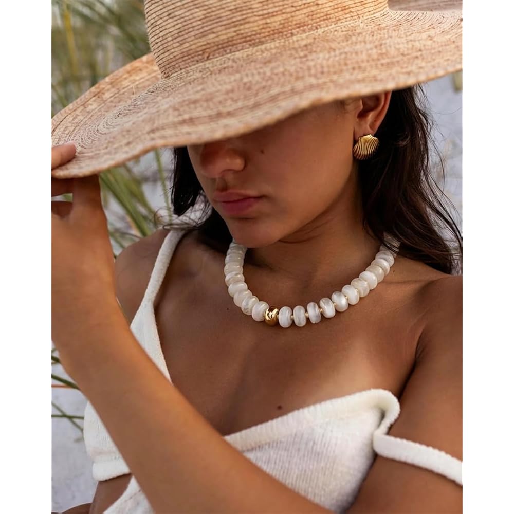 Mothers Day Gifts Chunky Beaded Choker Necklace for Women Statement Necklace with Gold Accent Adjustable Beach Summer Jewelry Trendy Boho Necklaces in Multiple Colors y2k Jewelry