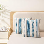 Boho Throw Pillow Covers 18X18 Set Of 2 Farmhouse Decorative Cushion Case Striped Square Pillows Cover Chenille Pillow Cases Accent Neutral Pillowcase For Sofa Couch Bed,Sky Blue