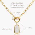 Natural White Sea Shell OT Clasp Long Plate Pendant Necklace For Women Trendy Elegant in Color and Luster Titanium Steel Electroplated with 18K Gold Necklace