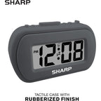 Sharp Digital Alarm Clock – Tactile Plastic Case With Soft Rubberized Finish - Battery Operated – Blue Backlight On Demand – Ascending Alarm – Easy To Use – Charcoal Black
