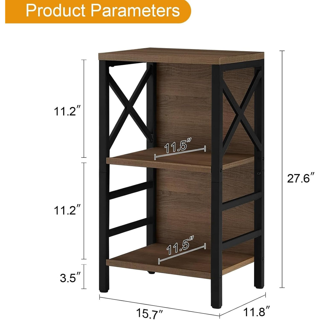 Small Bookshelf, 3 Tier Industrial Shelf With Metal Frame And Backboard, Low Rustic Brown Book Shelf, Small Bookcase For Small Spaces,Bookshelf For Living Room, Bedroom & Home Office