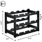 Vasmia Bamboo Wine Rack, Sturdy And Durable Wine Storage Cabinet Shelf, Wine Racks Countertop For Pantry,Kitchen,3-Tier 12 Bottles Wine Rack Black