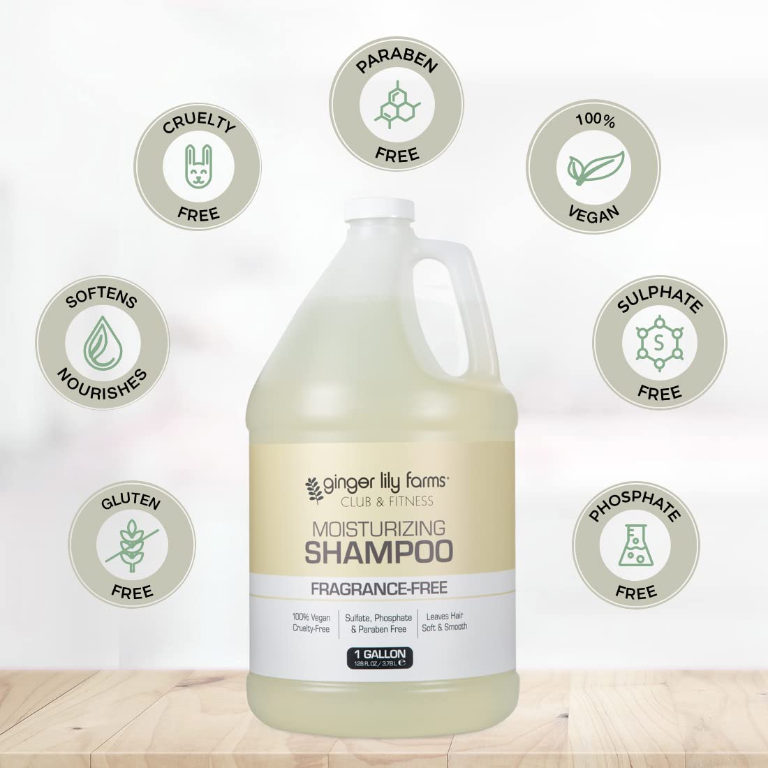 Ginger Lily Farms Club & Fitness Moisturizing Shampoo For All Hair Types, 100% Vegan & Cruelty-Free, Fragrance Free, 1 Gallon (128 Fl Oz) Refill