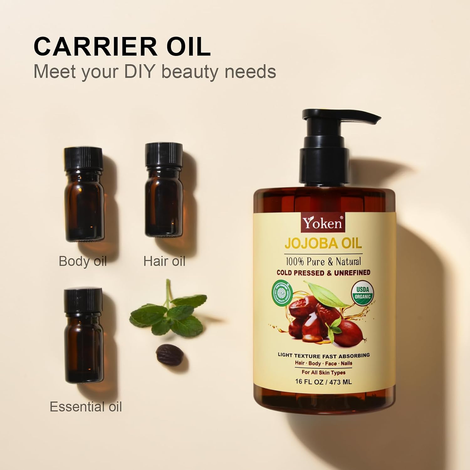 Yoken Organic Jojoba Oil 16Oz, Usda Certified Cold Pressed For Skin Care