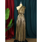 Aomei Women'S Luxury Metallic One Shoulder Sleeveless Elegant Pleated Long Dress