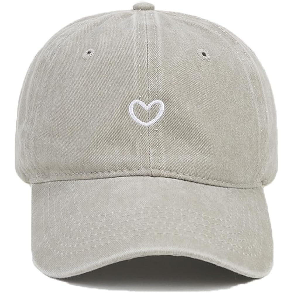 Cute Heart Hats for Women Vintage Washed Cotton Embroidered Baseball Cap Adjustable Low Profile Dad Hat