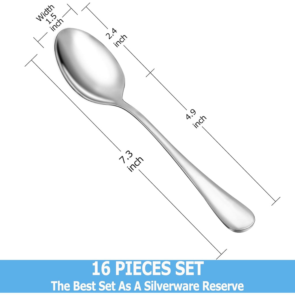 Dinner Spoon Set,16 Pcs 7.3" Tablespoons,Premium Food Grade Stainless Steel Spoons,Durable Metal Spoon,Tablespoon,Silverware Spoons Only,Mirror Finish & Dishwasher Safe,Use for Home,Restaurant