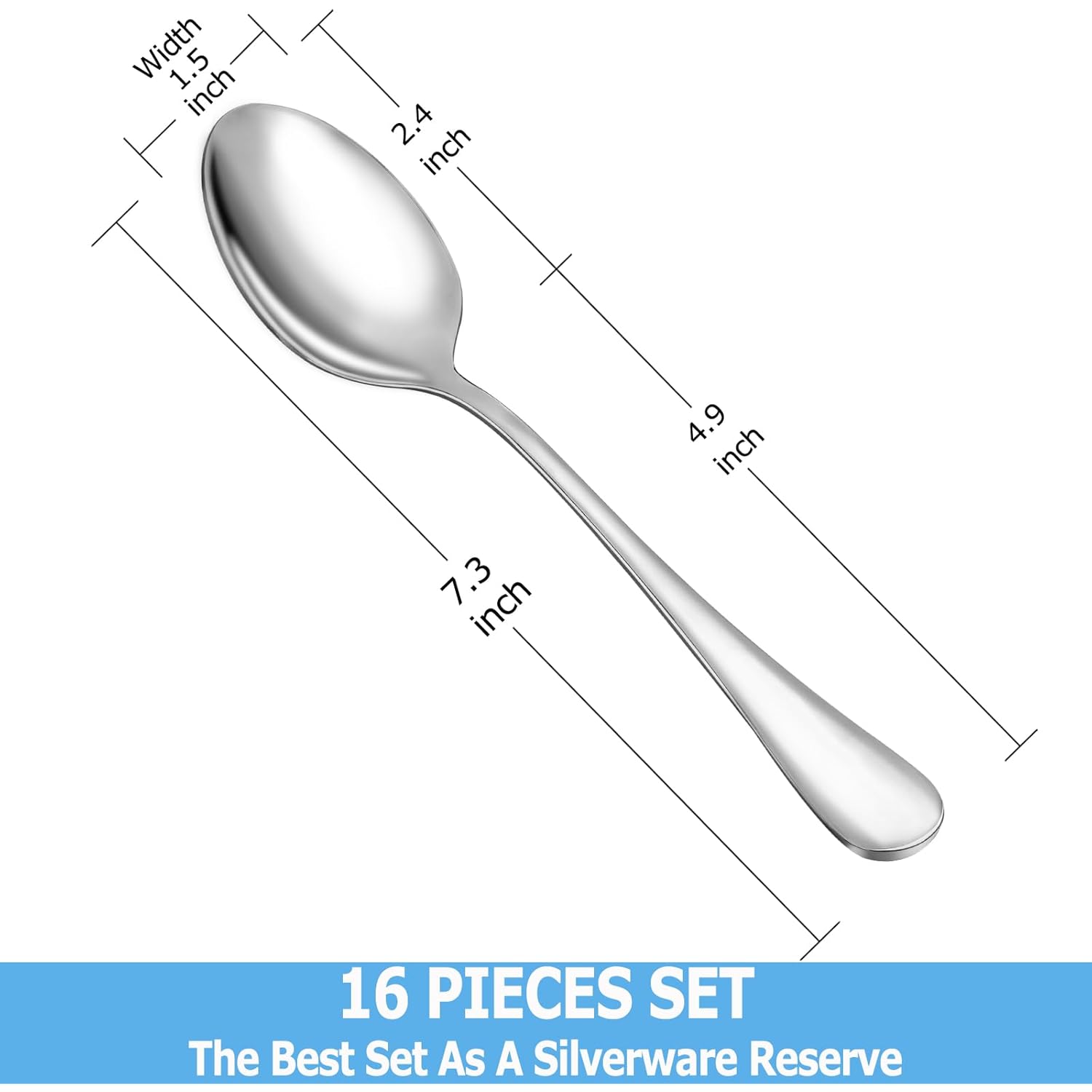 Dinner Spoon Set,16 Pcs 7.3" Tablespoons,Premium Food Grade Stainless Steel Spoons,Durable Metal Spoon,Tablespoon,Silverware Spoons Only,Mirror Finish & Dishwasher Safe,Use for Home,Restaurant