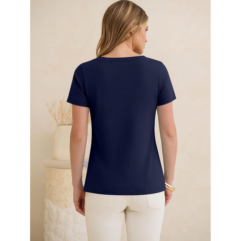 ANRABESS Womens Tops Short Sleeve V Neck Shirts Summer Basic Tee Trendy Cute Tshirts 2026 Spring Casual Outfits