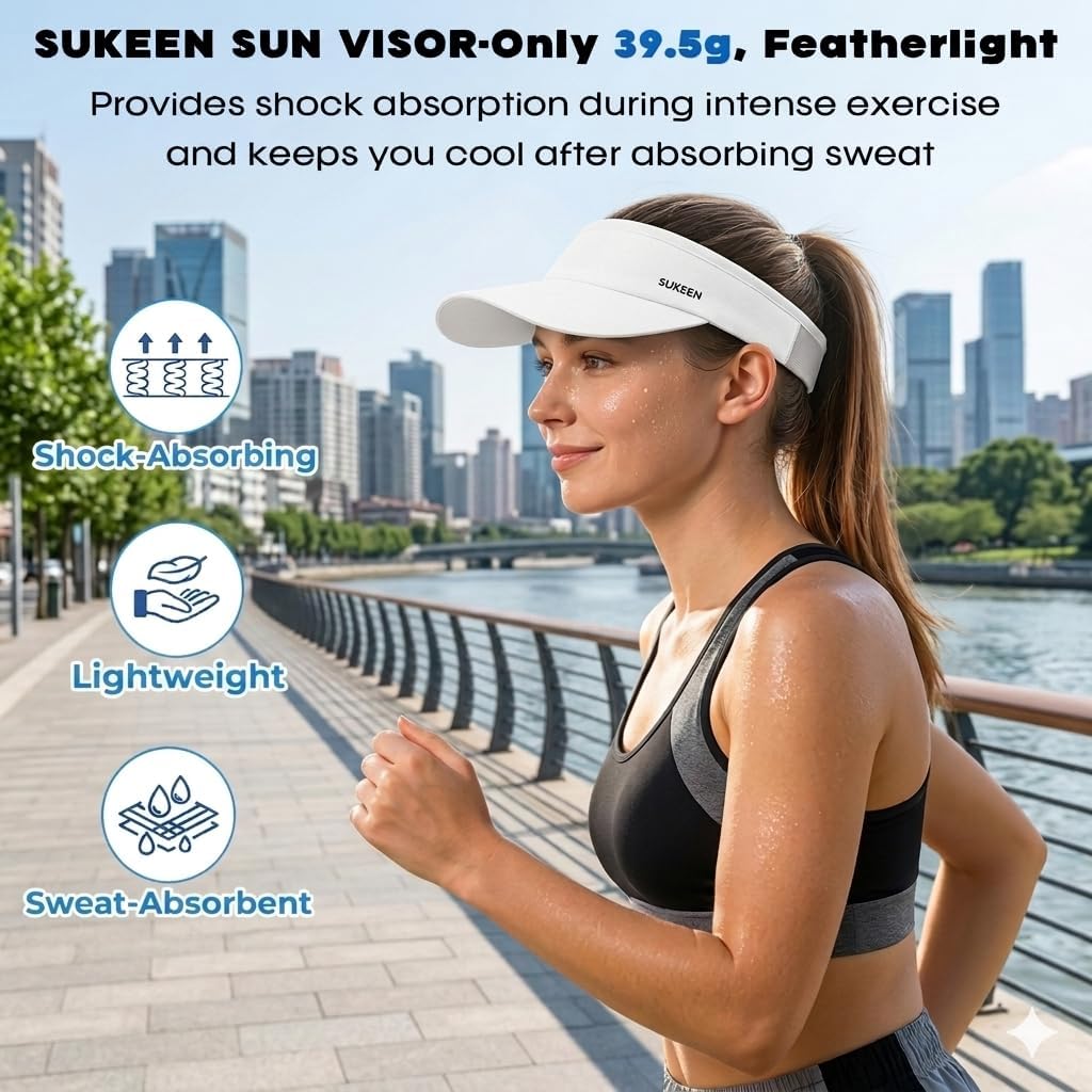 Sukeen Sun Visor for Women Men Lightweight Running Hat with Shock Absorbing Quick Dry Sweatband Stretchy Visor Hat for Sports