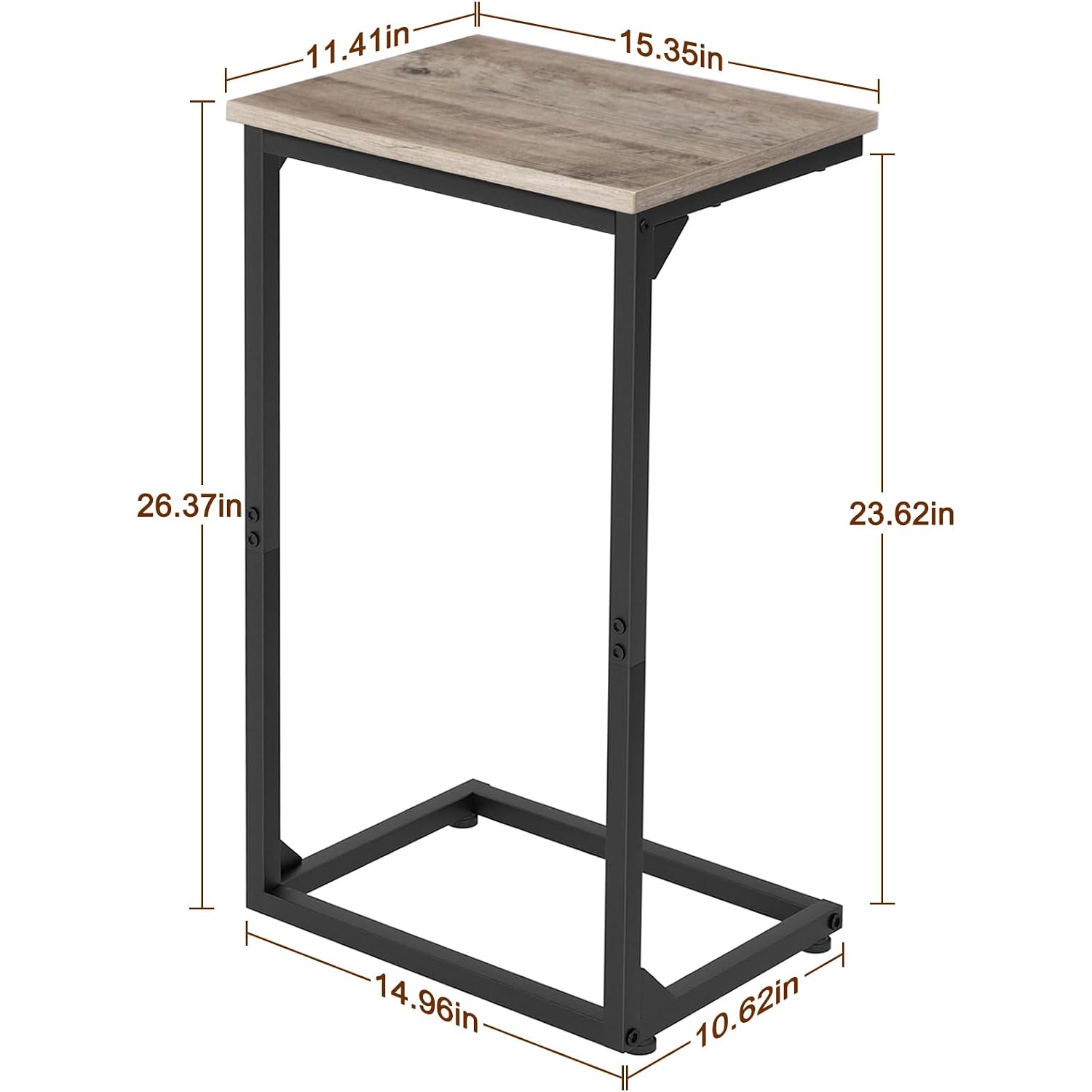 Amhancible C Shaped End Tables Set Of 2, Couch Side Tables That Slide Under Sofa, Slim Tv Trays For Living Room And Bedroom, Narrow Space Saving Laptop Workstation, Grey, Het02Bgy