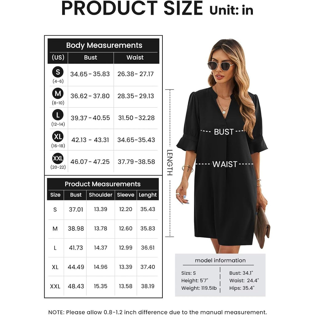 Qacohu Summer Dresses For Women V Neck Ruffle Short Sleeve Casual Shift Dress