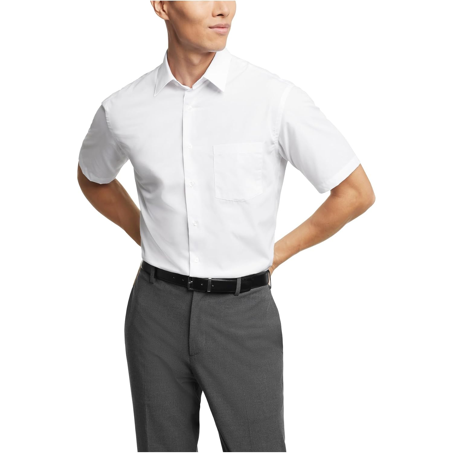 Van Heusen Men'S Short Sleeve Dress Shirt Regular Fit Poplin Solid