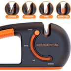 Orange Ninja 4-Stage Knife Sharpener & Serrated Knife Sharpener– Repairs, Sharpens & Polishes Blades With Ergonomic Non-Slip Grip