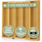 Purawood Kitchen Drawer Organizer - Expandable Utensil Drawer Organizer For Kitchen, Cutlery Tray & Silverware Organizer, 3-5 Slots - Bamboo Organizer For Utensils & Flatware (Natural)