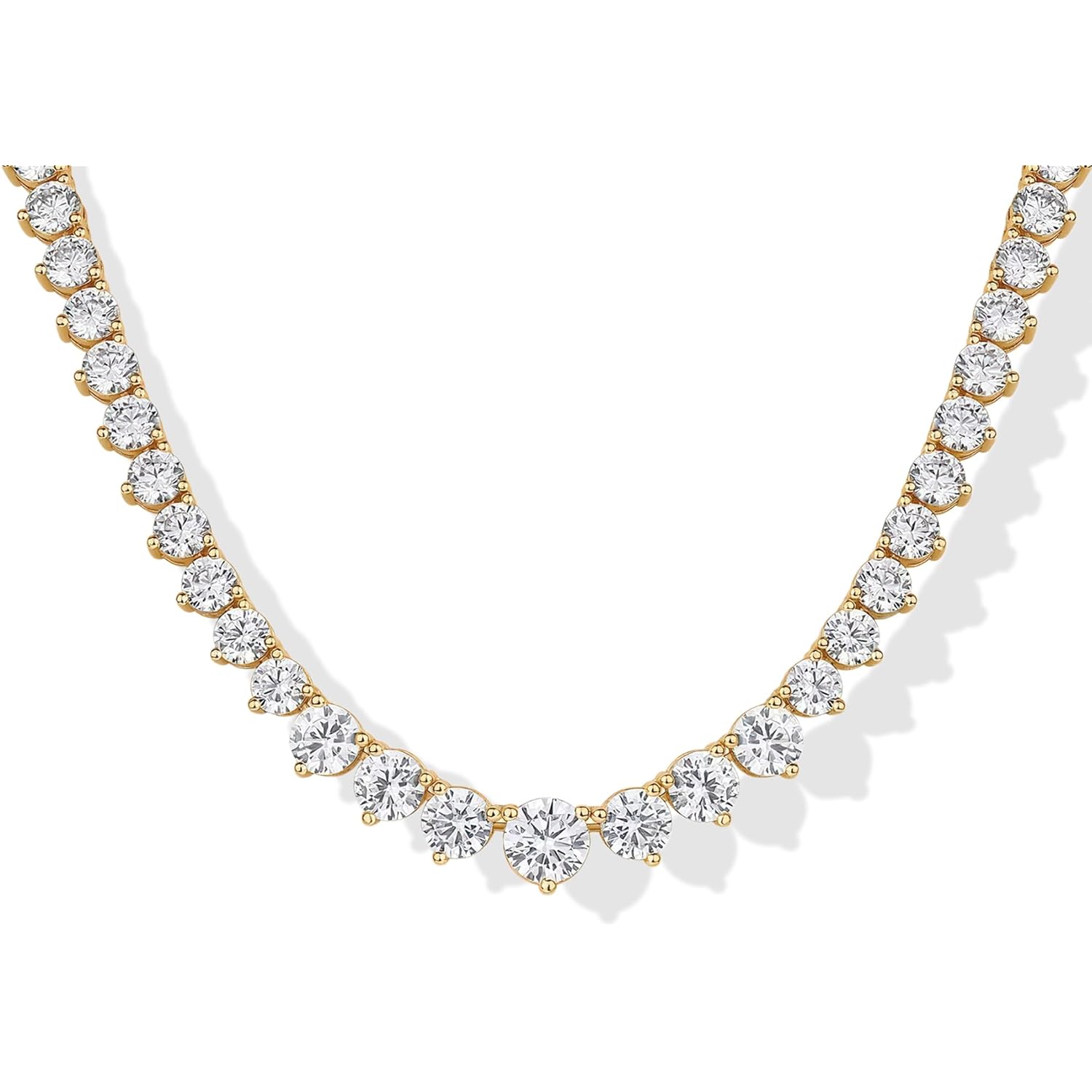 PAVOI 14K Gold Plated Graduated Tennis Necklaces for Women - Cubic Zirconia Tennis Necklace for Brides & Bridesmaids - Simulated Diamond Chain Trendy Wedding Jewelry
