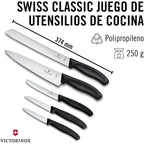 Victorinox Swiss Classic Kitchen Set, 5 Pieces - Utility & Bread Knives | Durable Ergonomic Set With Paring, Carving, And Bread Knives. Made In Switzerland, Dishwasher Safe, And Black Handles.
