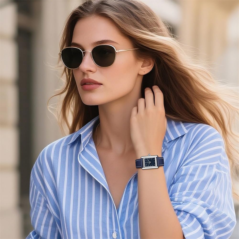 SHENGKE Minimalist Vintage Square Watches for Women with Leather Strap