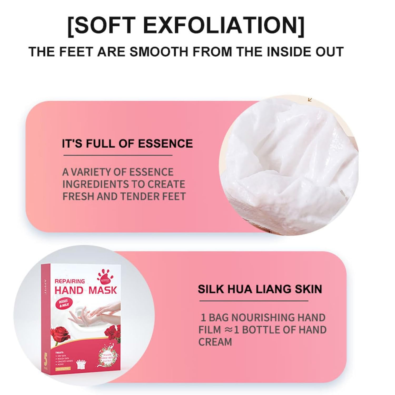 VolksRose 5 Pairs Hand Mask Gloves with Rose & Milk - Moisturizing Hand Mask for Dry Cracked Hands Overnight Repair Treatment, Intensive Hydration Spa Gloves for Women, Self Care Gifts for Rough Skin