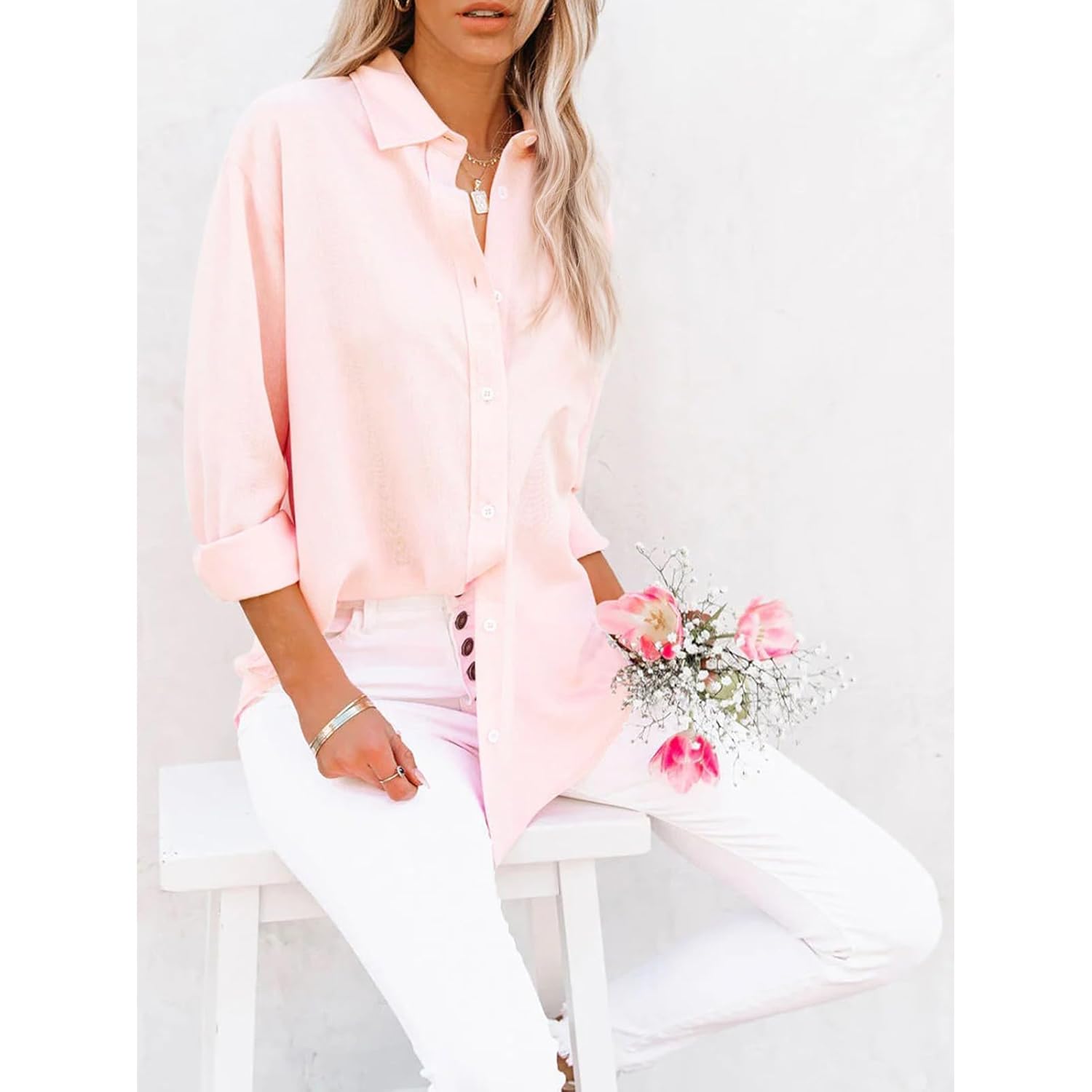 Womens Oxford Button Down Shirt Long Sleeve Cotton Dress Shirt Collared Blouse Business Casual Work Tops