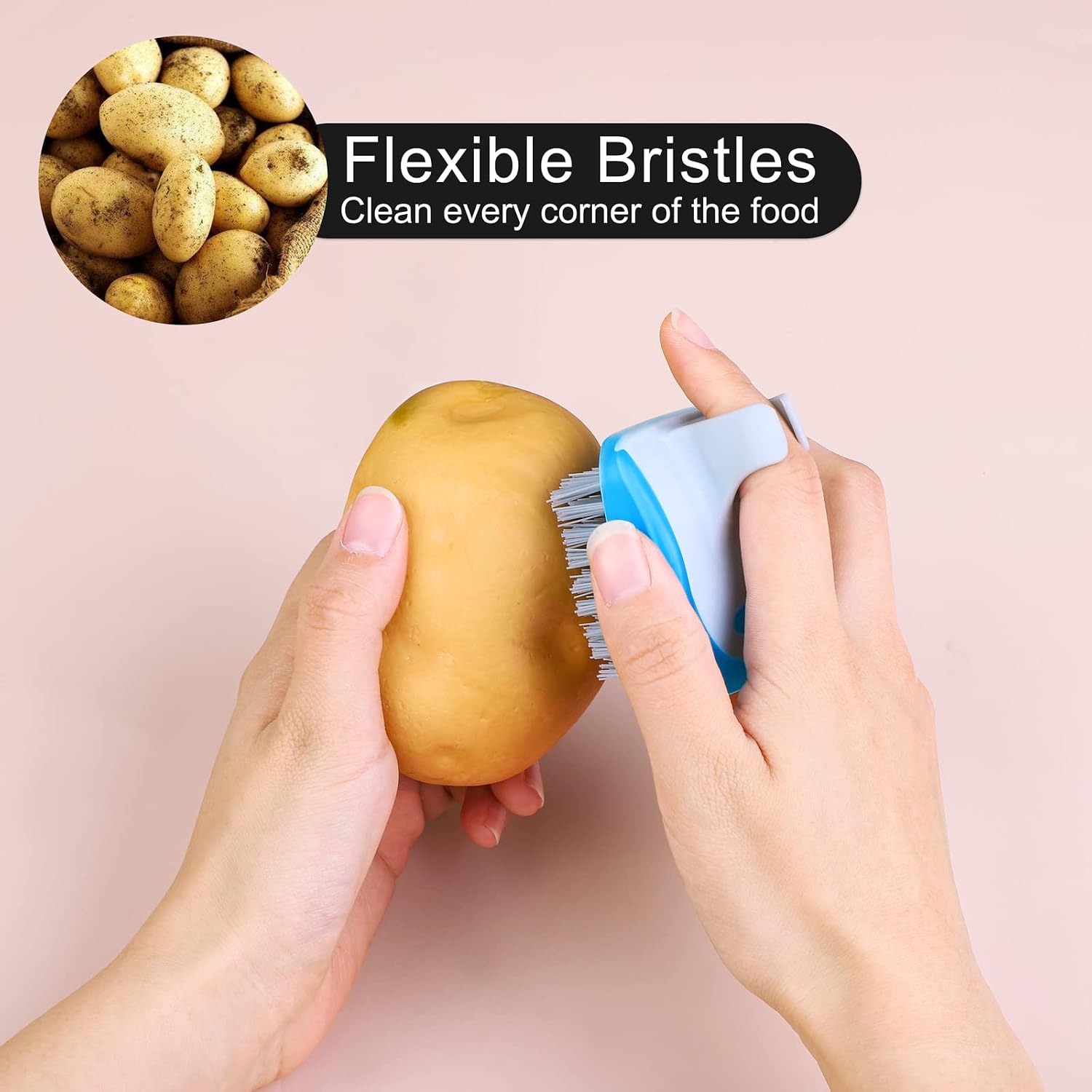Aodaer 4 Pieces Vegetable Brush Potato Scrubber Brush Silicone Hard And Soft Side Fruit Cleaning Tools For Delicate Or Tough-Skinned Vegetables