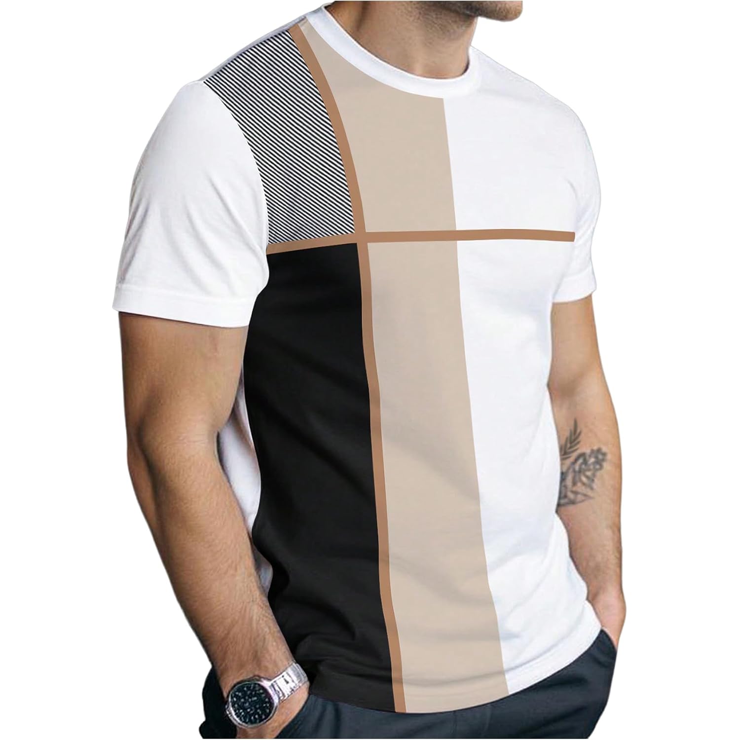 Soly Hux Men'S Casual T Shirts Short Sleeve Crew Neck Color Block Graphic Tees Shirt Summer Tops